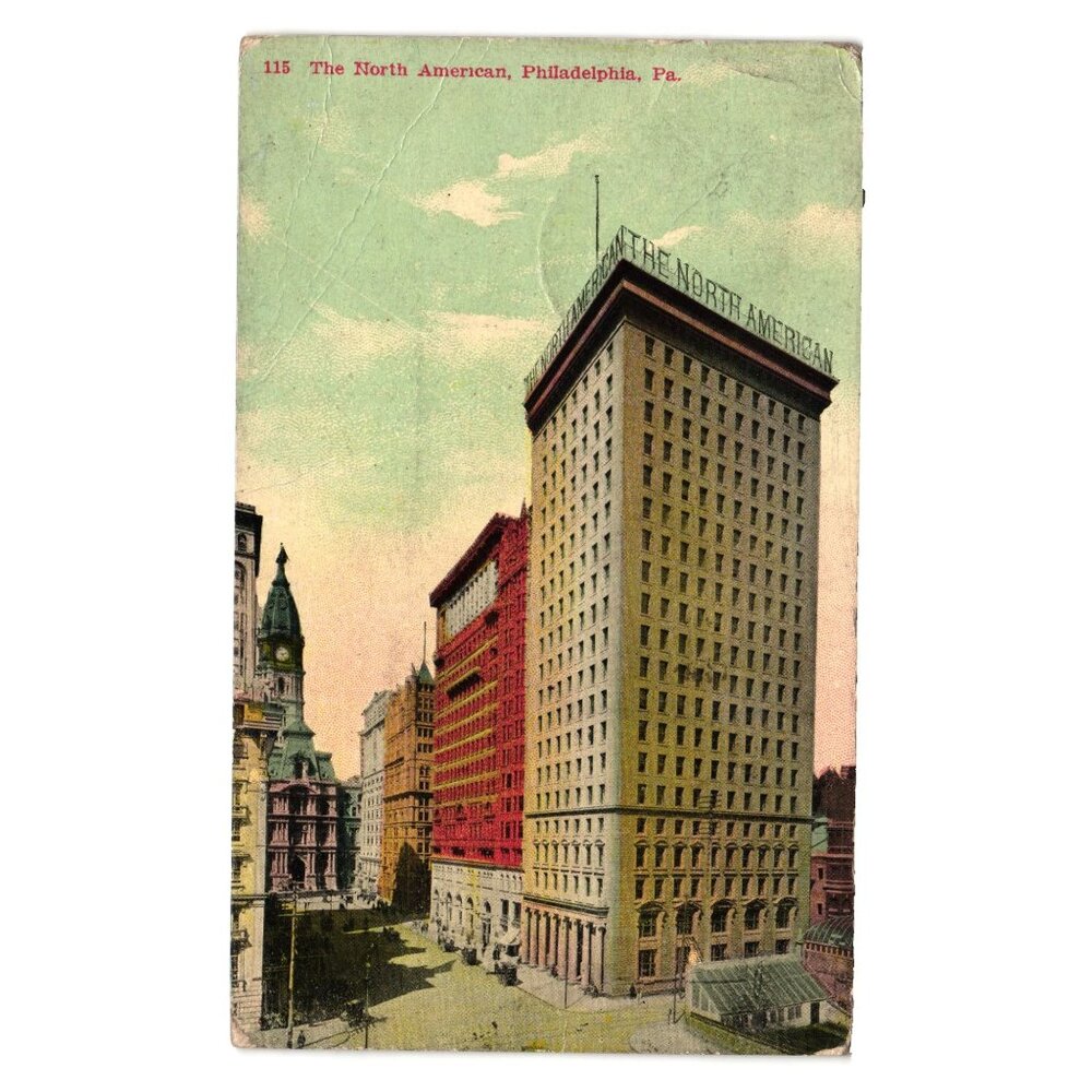 Vintage Postcard The North American Philadelphia 1910 Postmark Historic Art